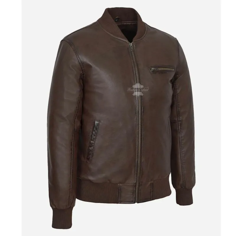 70's Classic Men's Leather Bomber Jacket