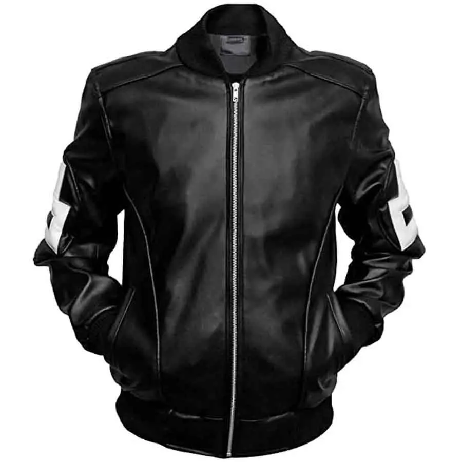 8 Ball Black Leather Bomber Jacket