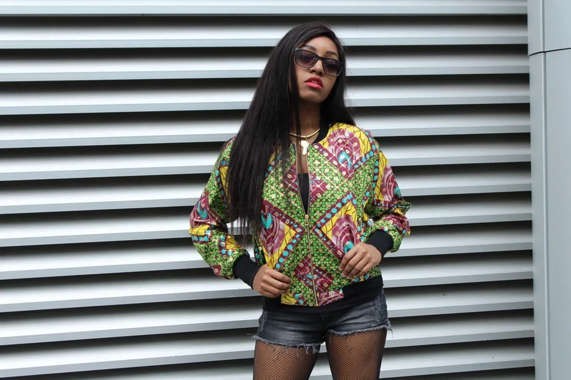 African Bomber Jacket in Gold African Print