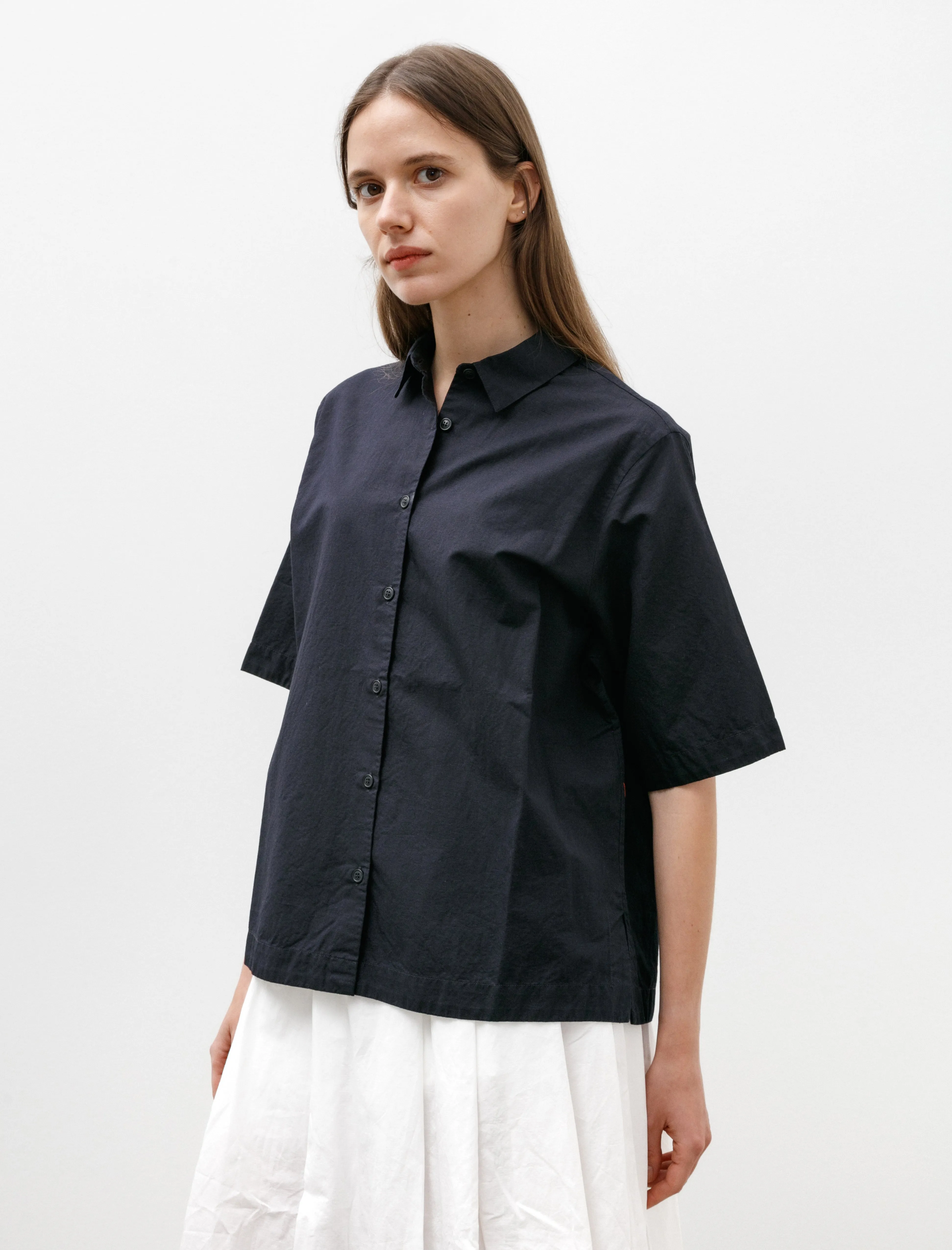 Atolless Shirt Lin Cot Navy