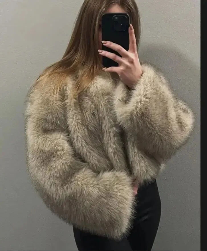 Autumn Winter Chic Fashion Gradient Fluffy Faux Fur Coat - Women High Street Luxury Faux Fox Fur Jacket Female Overcoats