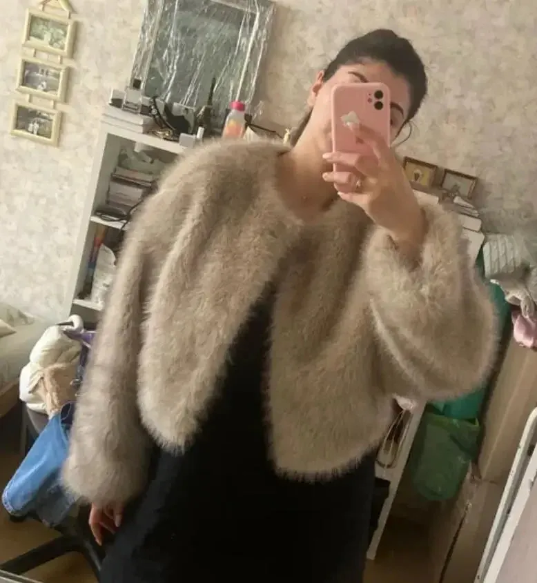 Autumn Winter Chic Fashion Gradient Fluffy Faux Fur Coat - Women High Street Luxury Faux Fox Fur Jacket Female Overcoats