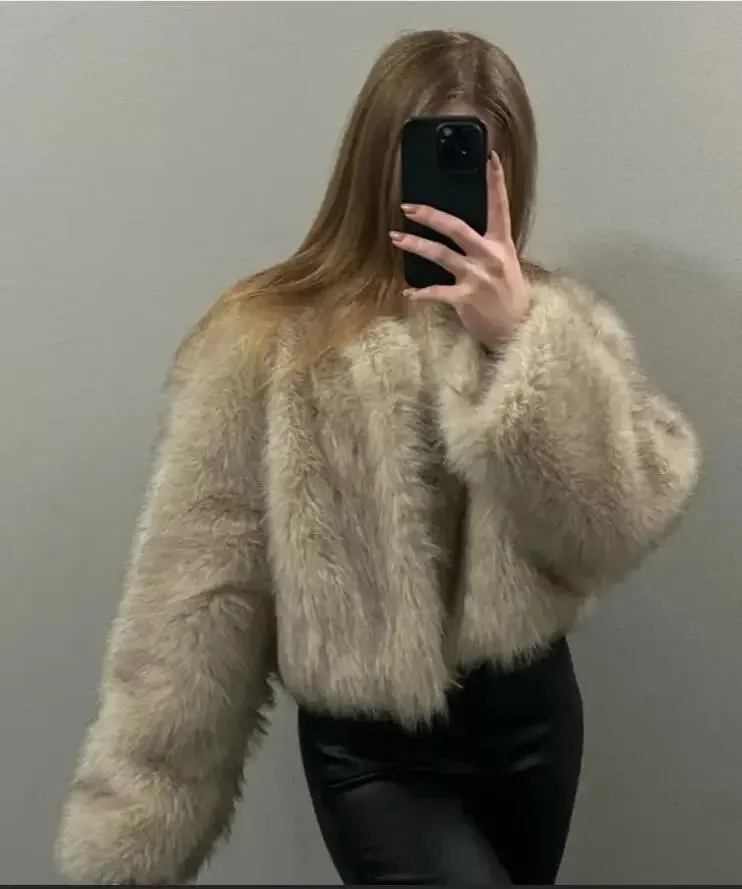 Autumn Winter Chic Fashion Gradient Fluffy Faux Fur Coat - Women High Street Luxury Faux Fox Fur Jacket Female Overcoats