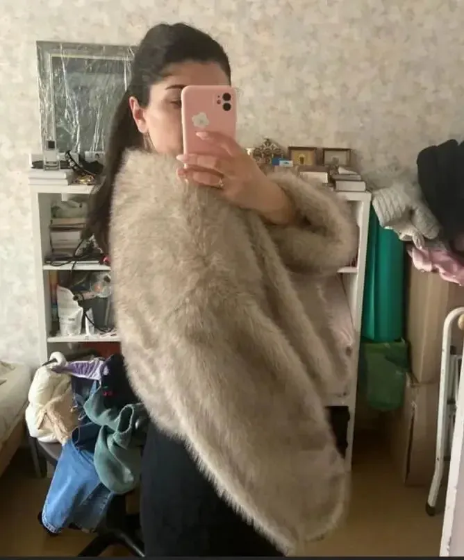 Autumn Winter Chic Fashion Gradient Fluffy Faux Fur Coat - Women High Street Luxury Faux Fox Fur Jacket Female Overcoats