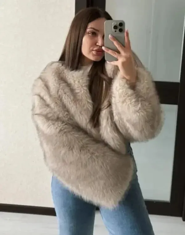 Autumn Winter Chic Fashion Gradient Fluffy Faux Fur Coat - Women High Street Luxury Faux Fox Fur Jacket Female Overcoats