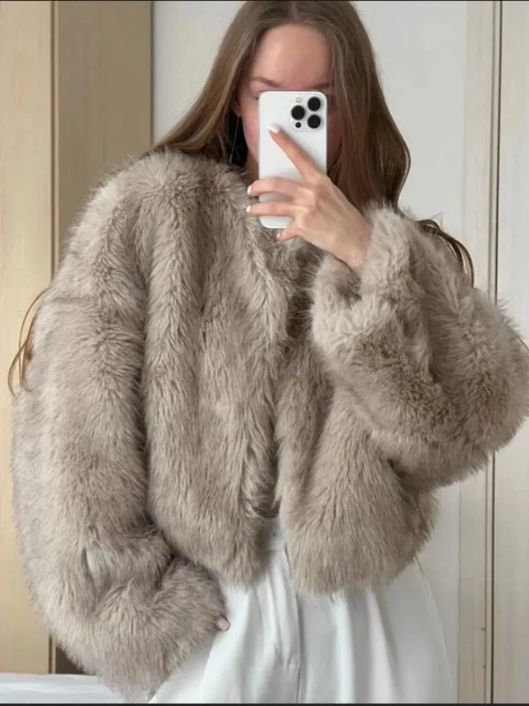 Autumn Winter Chic Fashion Gradient Fluffy Faux Fur Coat - Women High Street Luxury Faux Fox Fur Jacket Female Overcoats