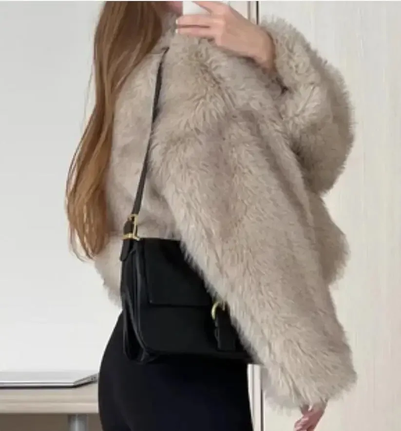 Autumn Winter Chic Fashion Gradient Fluffy Faux Fur Coat - Women High Street Luxury Faux Fox Fur Jacket Female Overcoats