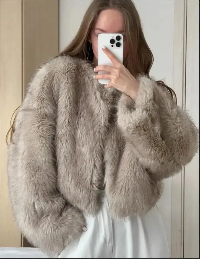 Autumn Winter Chic Fashion Gradient Fluffy Faux Fur Coat - Women High Street Luxury Faux Fox Fur Jacket Female Overcoats