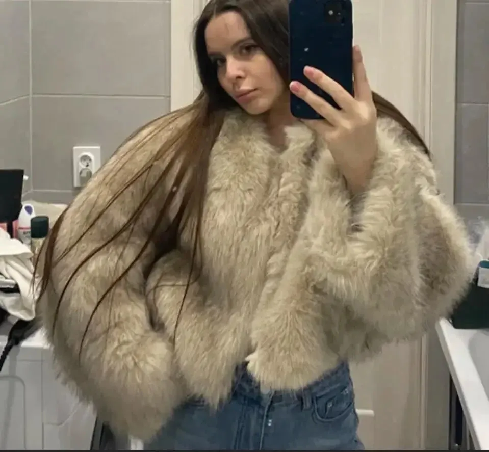 Autumn Winter Chic Fashion Gradient Fluffy Faux Fur Coat - Women High Street Luxury Faux Fox Fur Jacket Female Overcoats