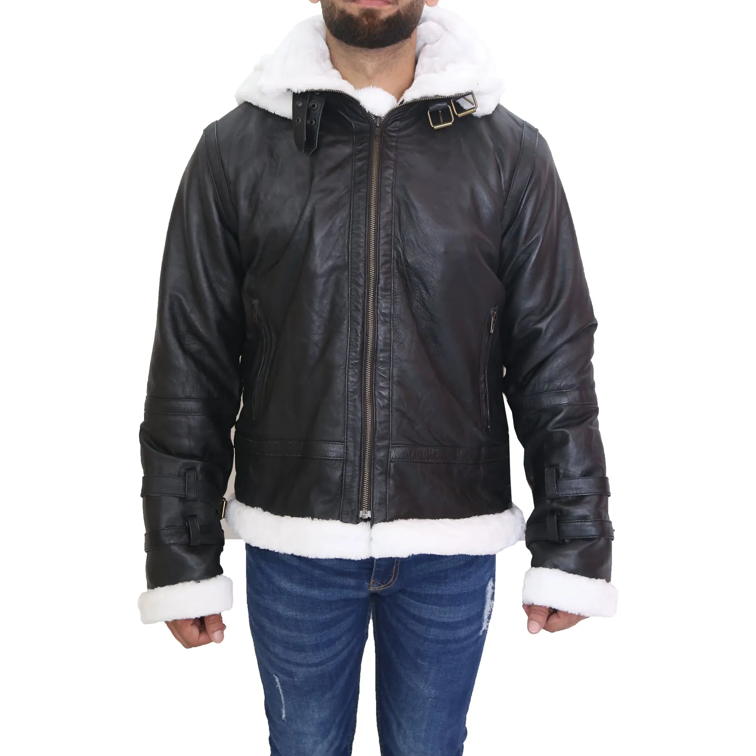 B3 Bomber Aviator Shearling Black Mens Leather Jacket