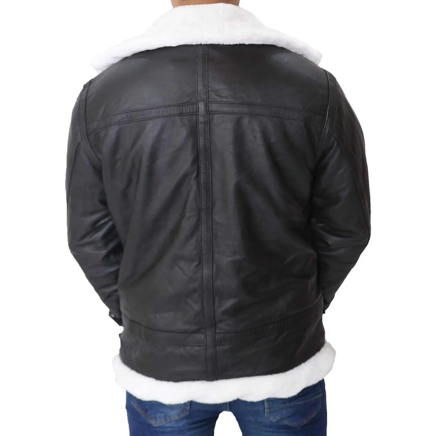 B3 Bomber Aviator Shearling Black Mens Leather Jacket