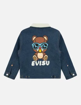 Bear Print Fleece Lined Denim Jacket