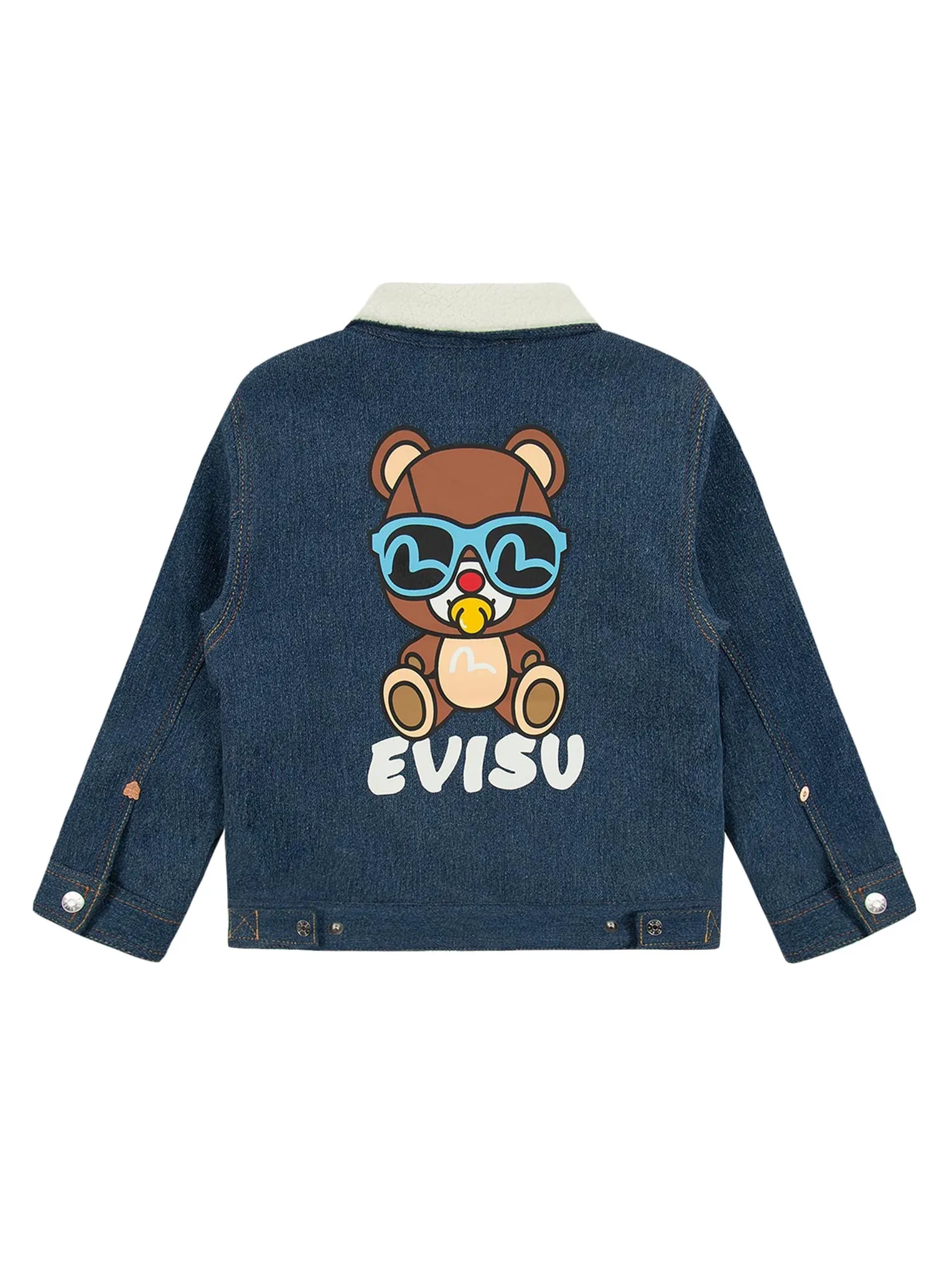 Bear Print Fleece Lined Denim Jacket