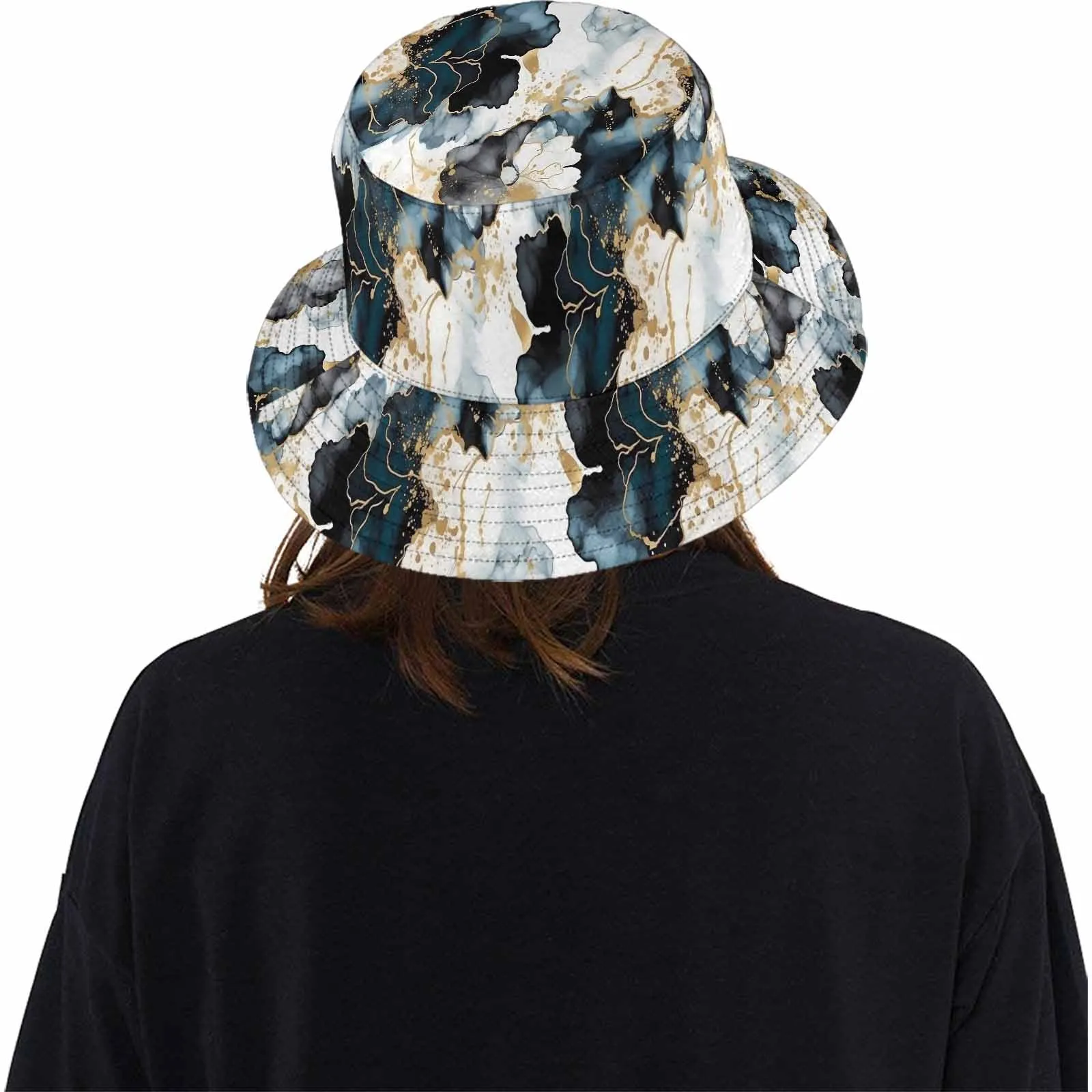 Black Ink Floral  Unisex Summer Single-Layer Bucket Hat