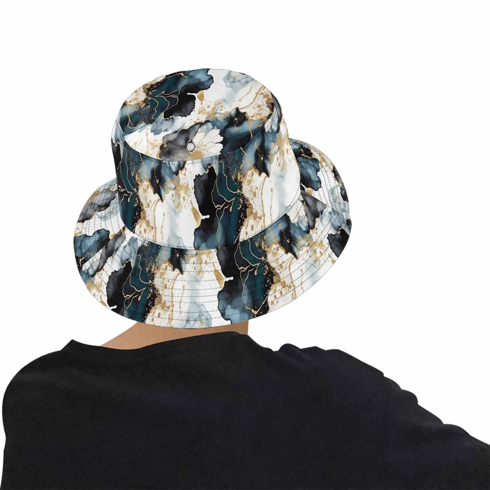 Black Ink Floral  Unisex Summer Single-Layer Bucket Hat