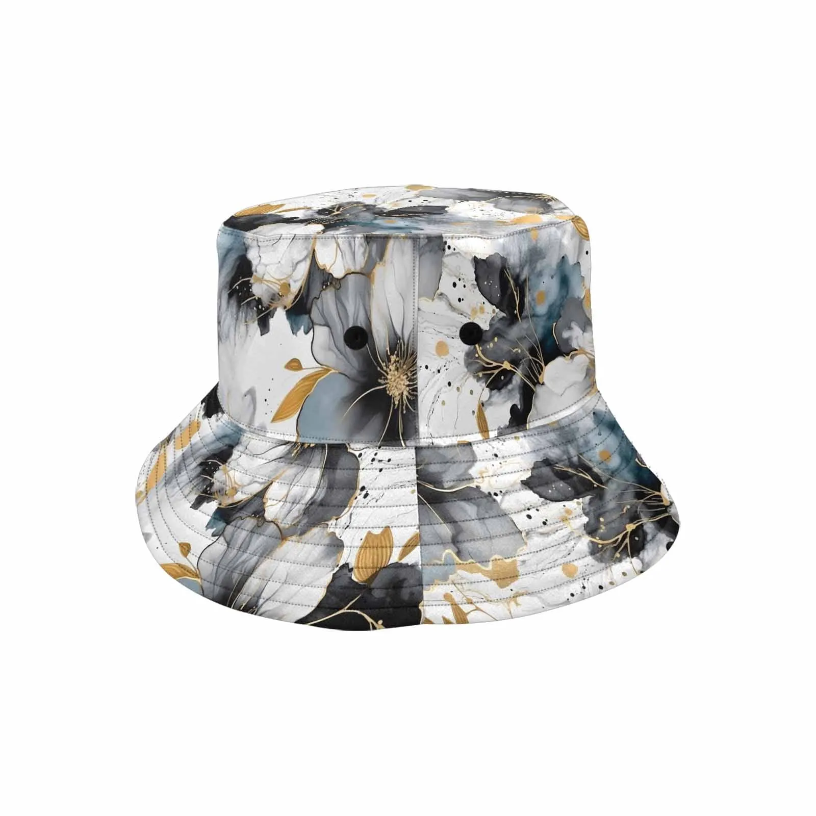 Black White and Gold  Unisex Summer Single-Layer Bucket Hat