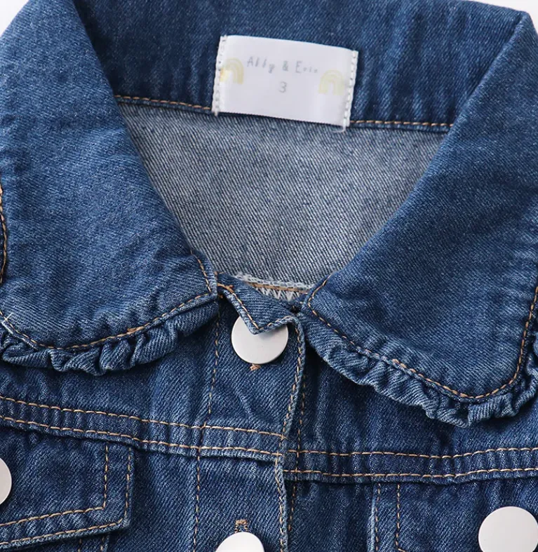 Blue ruffle girl distressed denim jacket