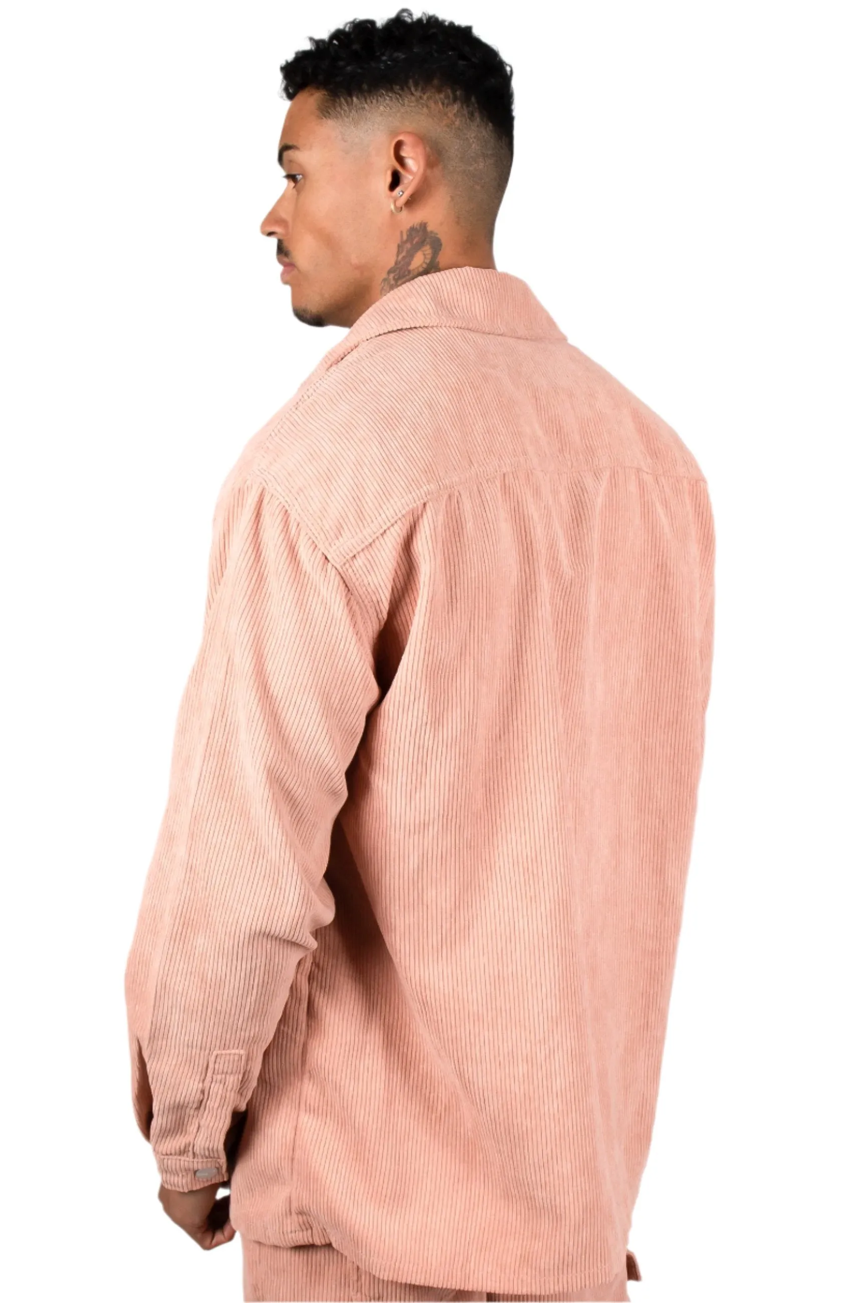 Blush Pink Corduroy Utility Cargo Shirt