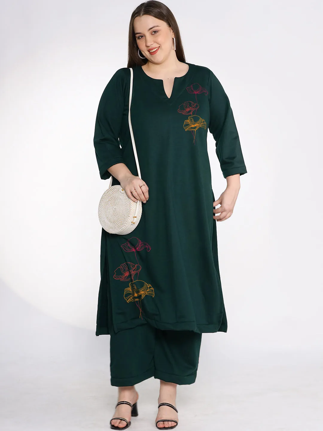 BottleGreen Fleece LongKurta - SunsetLily