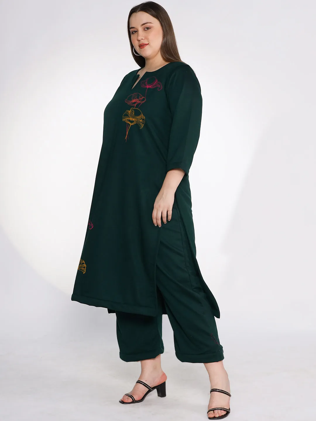 BottleGreen Fleece LongKurta - SunsetLily