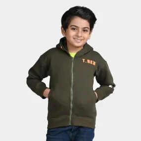 Boys Fleece Knitted Jacket T-Rex-Olive