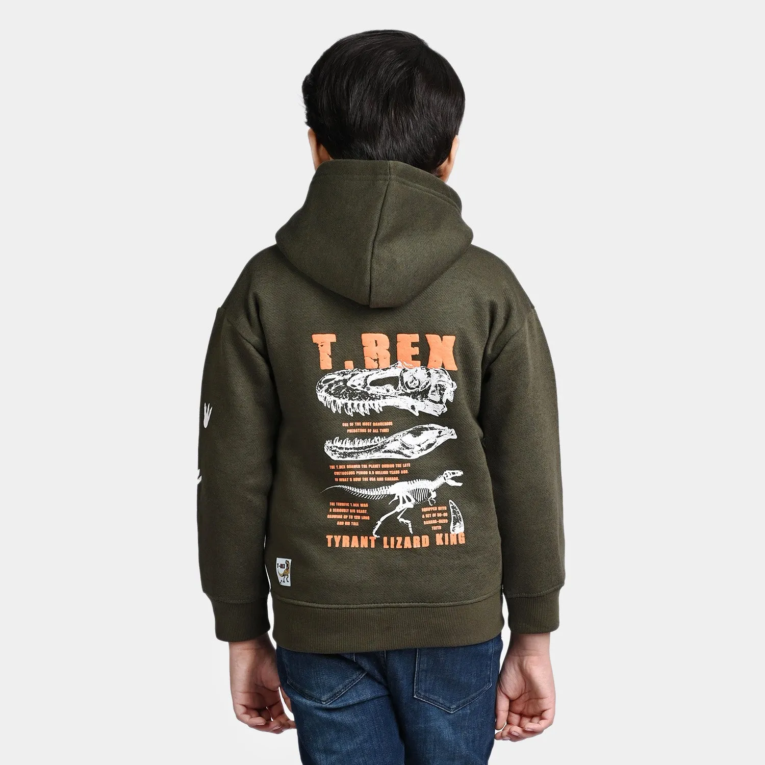 Boys Fleece Knitted Jacket T-Rex-Olive