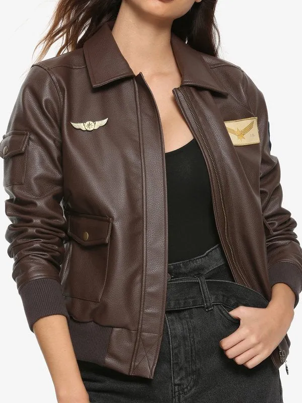 BRIE LARSON CAPTAIN MARVEL FLIGHT BOMBER LEATHER JACKET