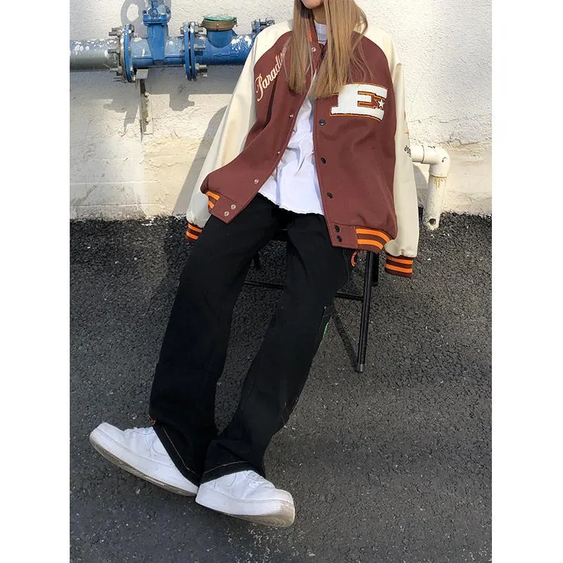 Brown Jacket Baseball Bomber Female Zip Up Jacket Streetwear Clothing