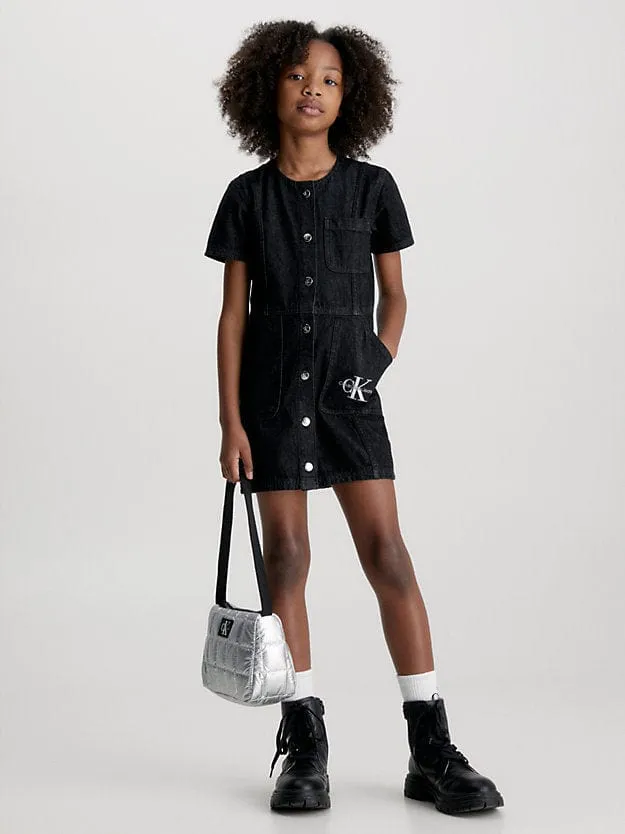 Calvin Klein Girls Denim Workwear Dress in Black