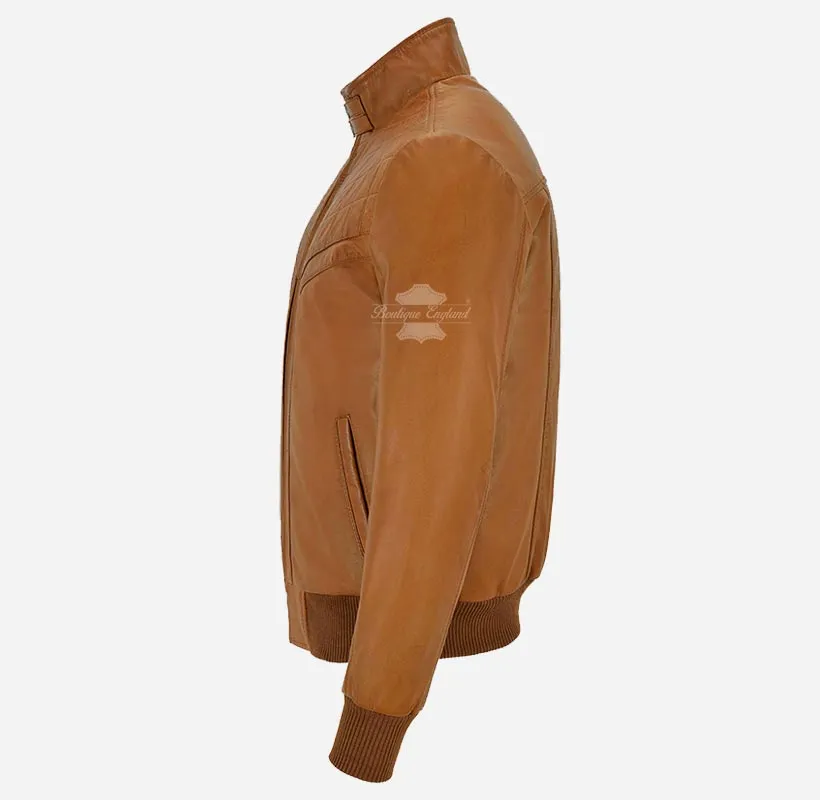 CHARLBURY Men's Tan Leather Bomber Jacket