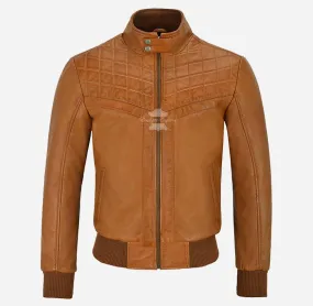 CHARLBURY Men's Tan Leather Bomber Jacket