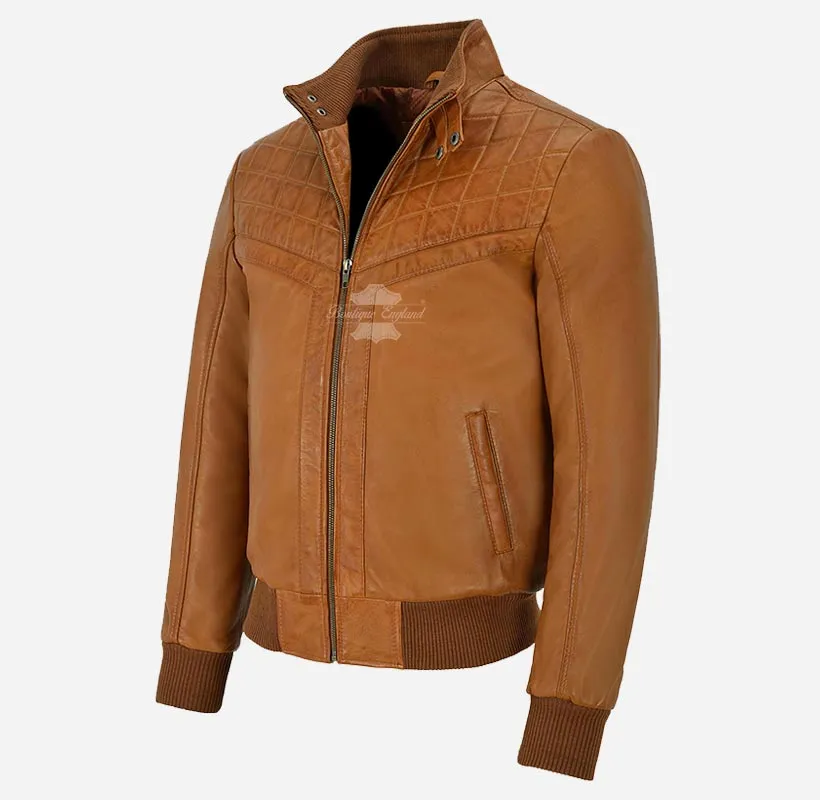 CHARLBURY Men's Tan Leather Bomber Jacket