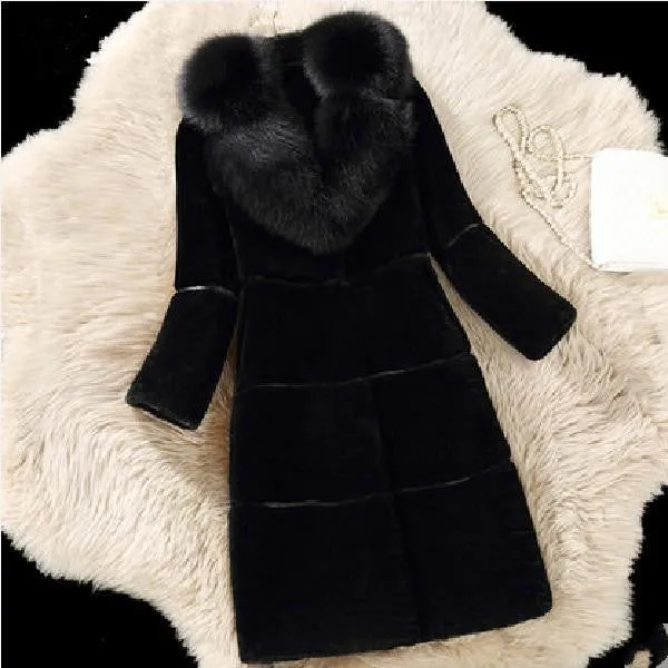 Chic Medium-Length Sheep Sheared Fur Coat