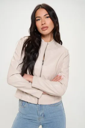 Coalition LA Zip Up Vegan Moto Jacket-Cream