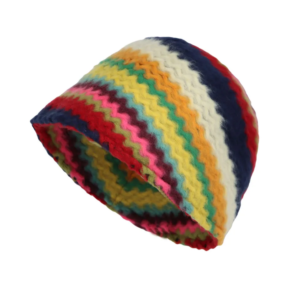 Colorful Knit Sun Bowler Beach Cap Foldable Deep Bucket Hat ACB1441