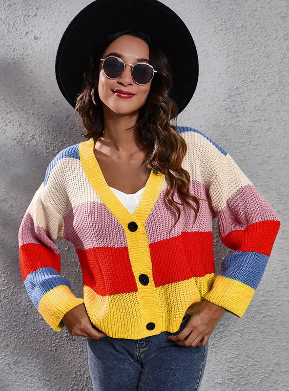 Contrast Striped Patchwork Loose Coat