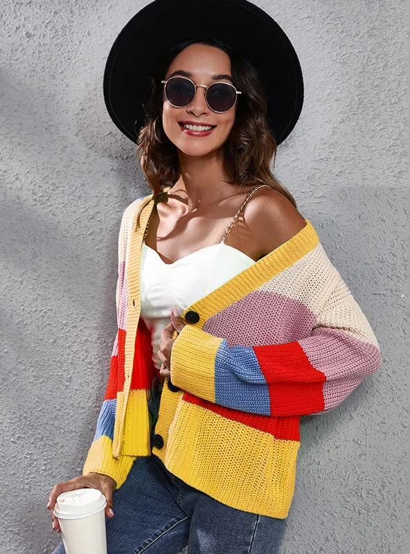 Contrast Striped Patchwork Loose Coat