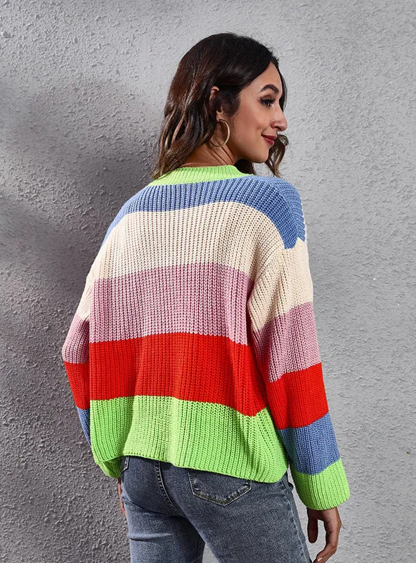 Contrast Striped Patchwork Loose Coat