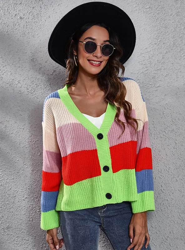 Contrast Striped Patchwork Loose Coat