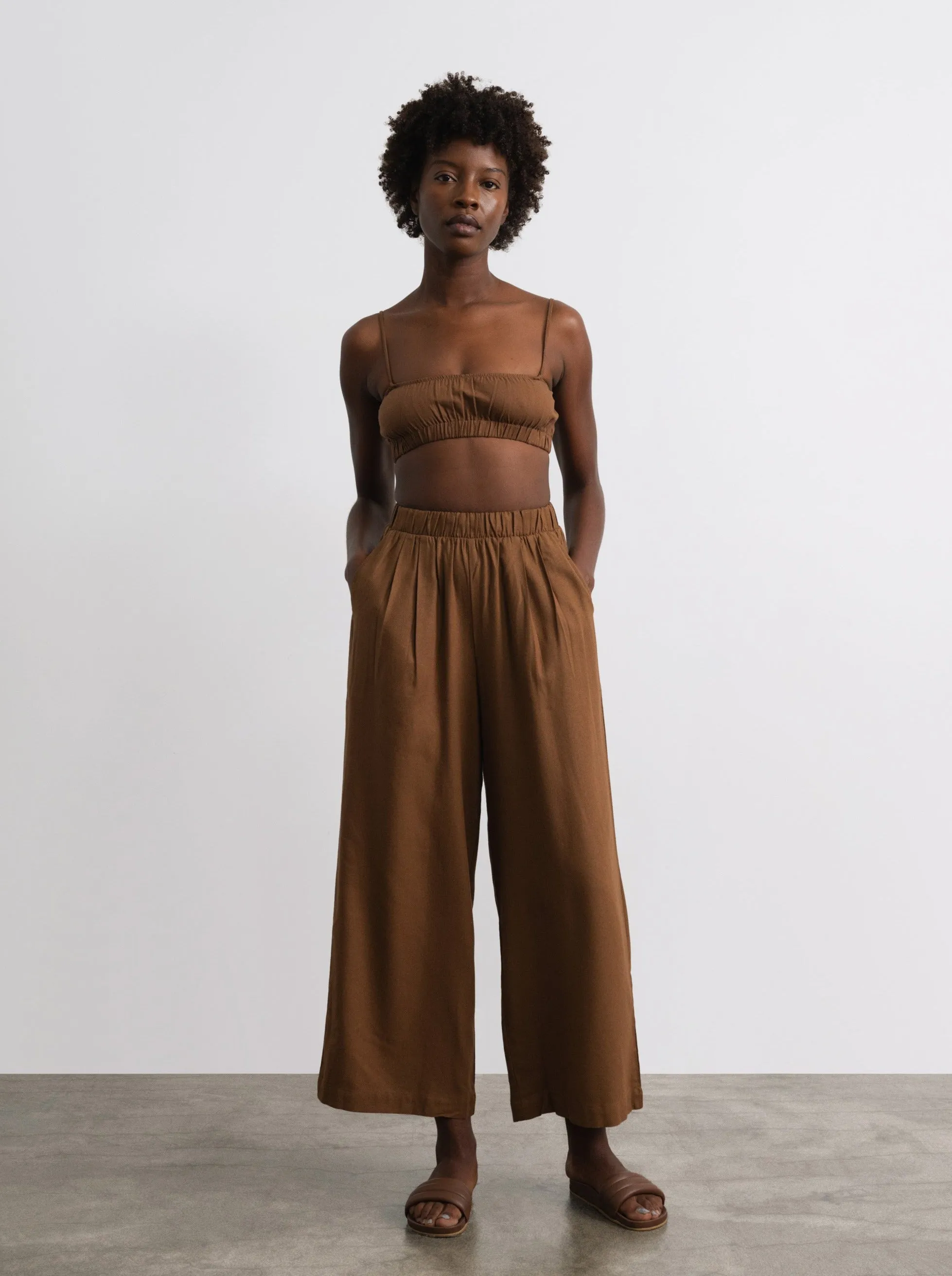 Crop Wide Leg, Regen Silk Noil, Umber