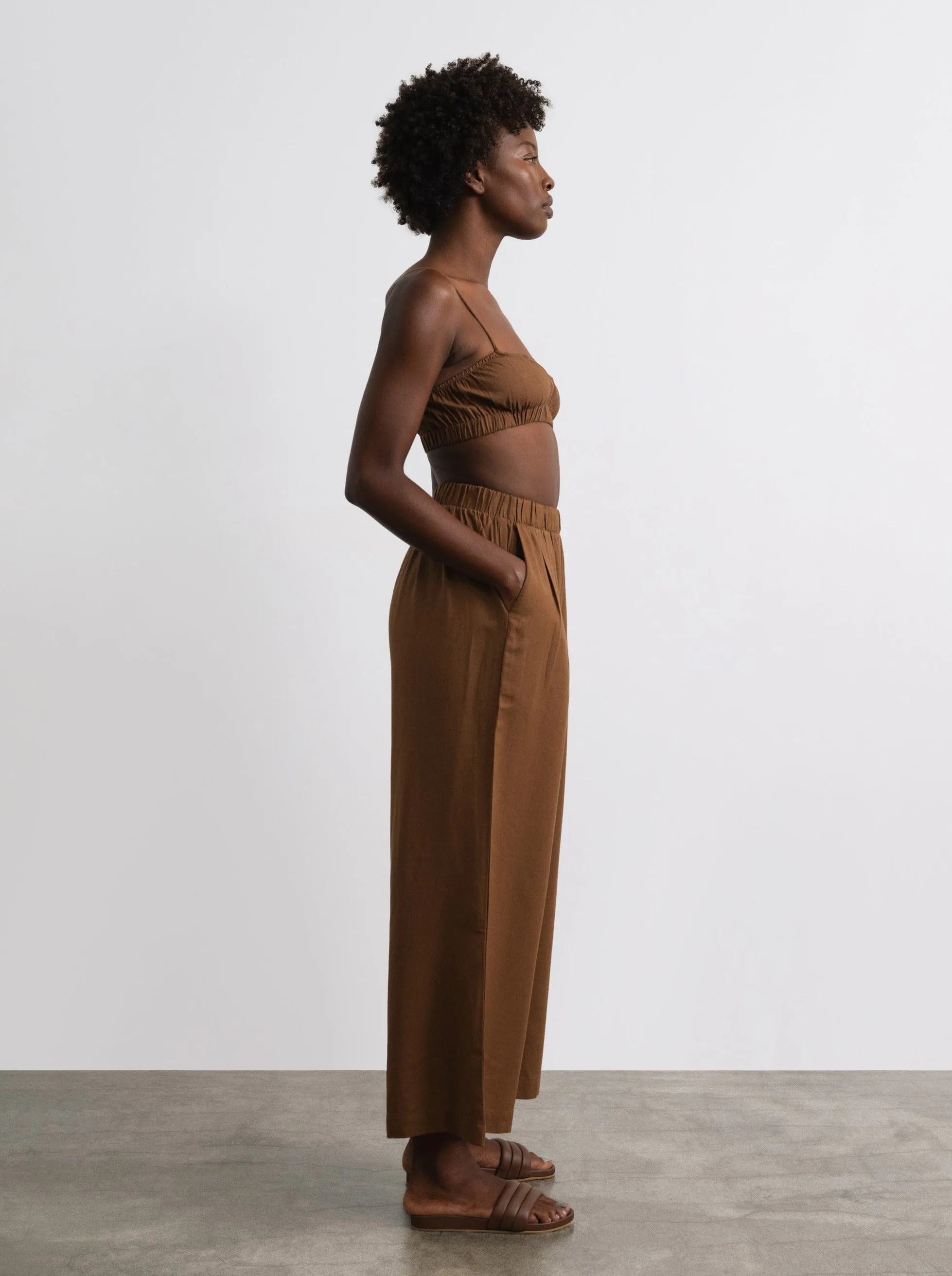 Crop Wide Leg, Regen Silk Noil, Umber