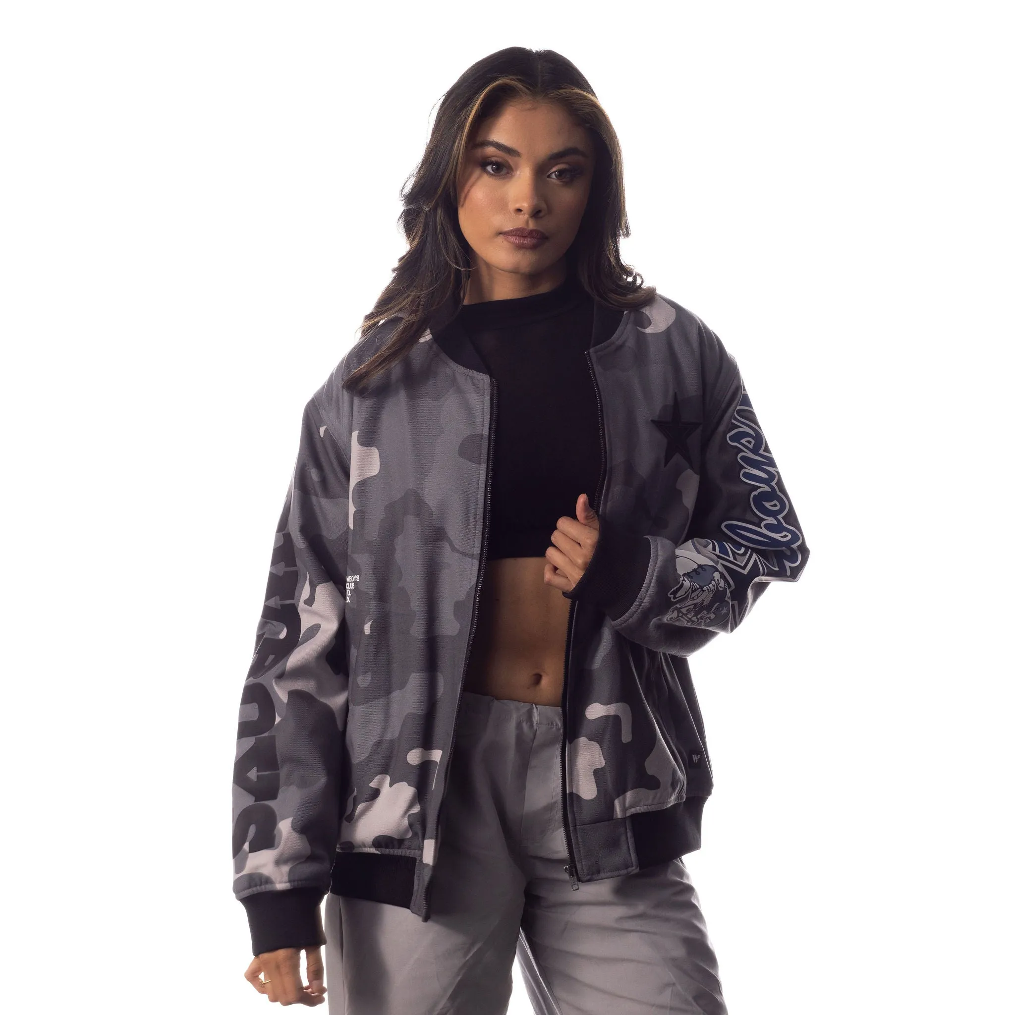 Dallas Cowboys Unisex Camo Bomber - Camo Grey