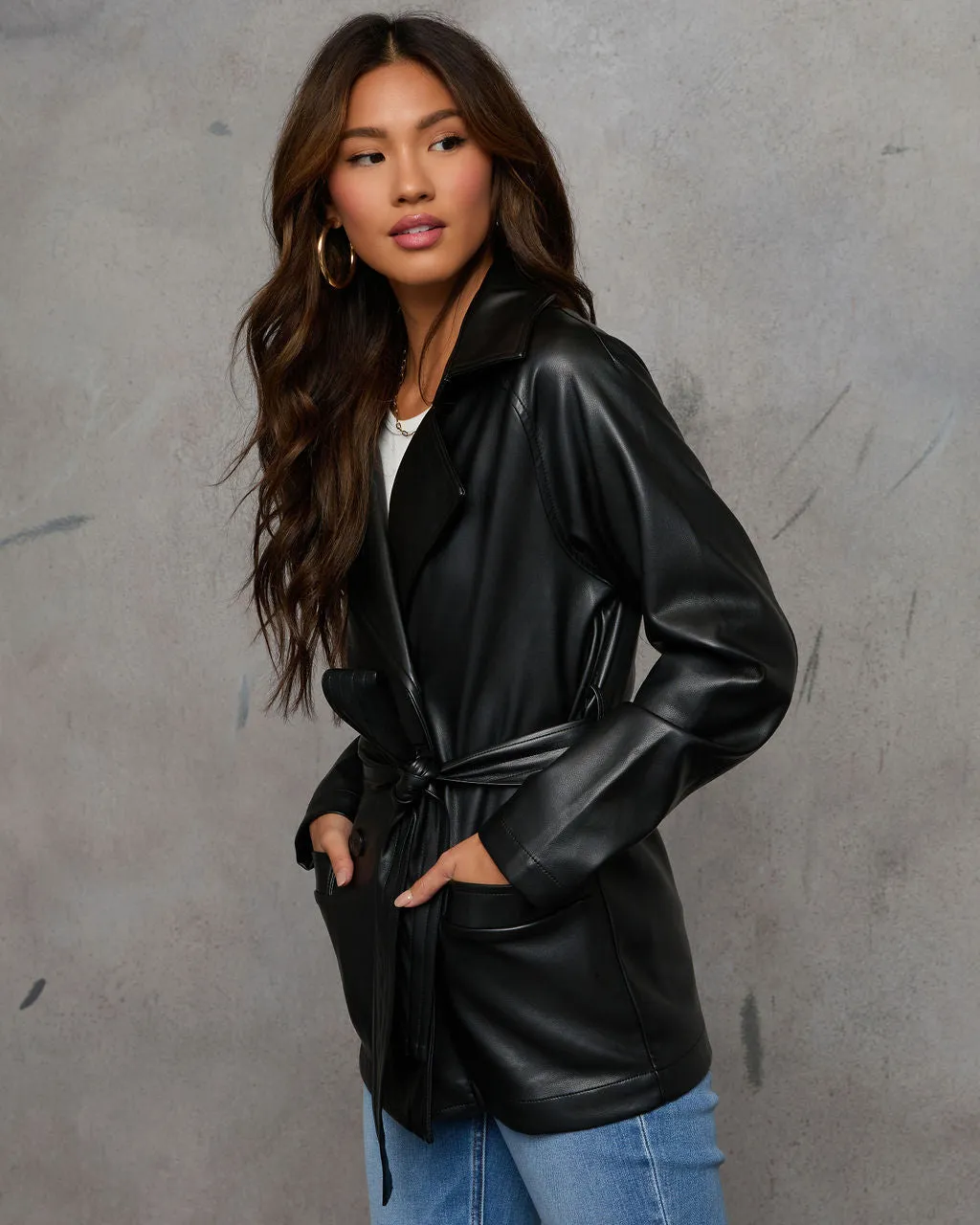 Daring Beauty Waist Tie Leather Moto Jacket