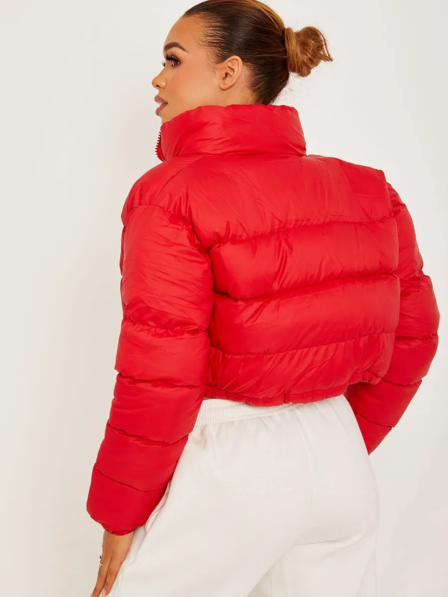 Dora Cropped Puffer Jacket In Red