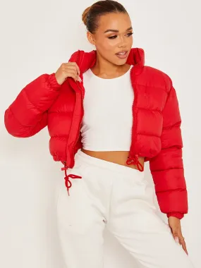 Dora Cropped Puffer Jacket In Red