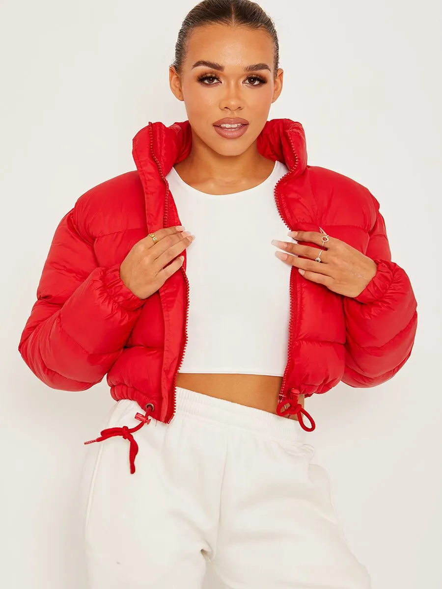 Dora Cropped Puffer Jacket In Red