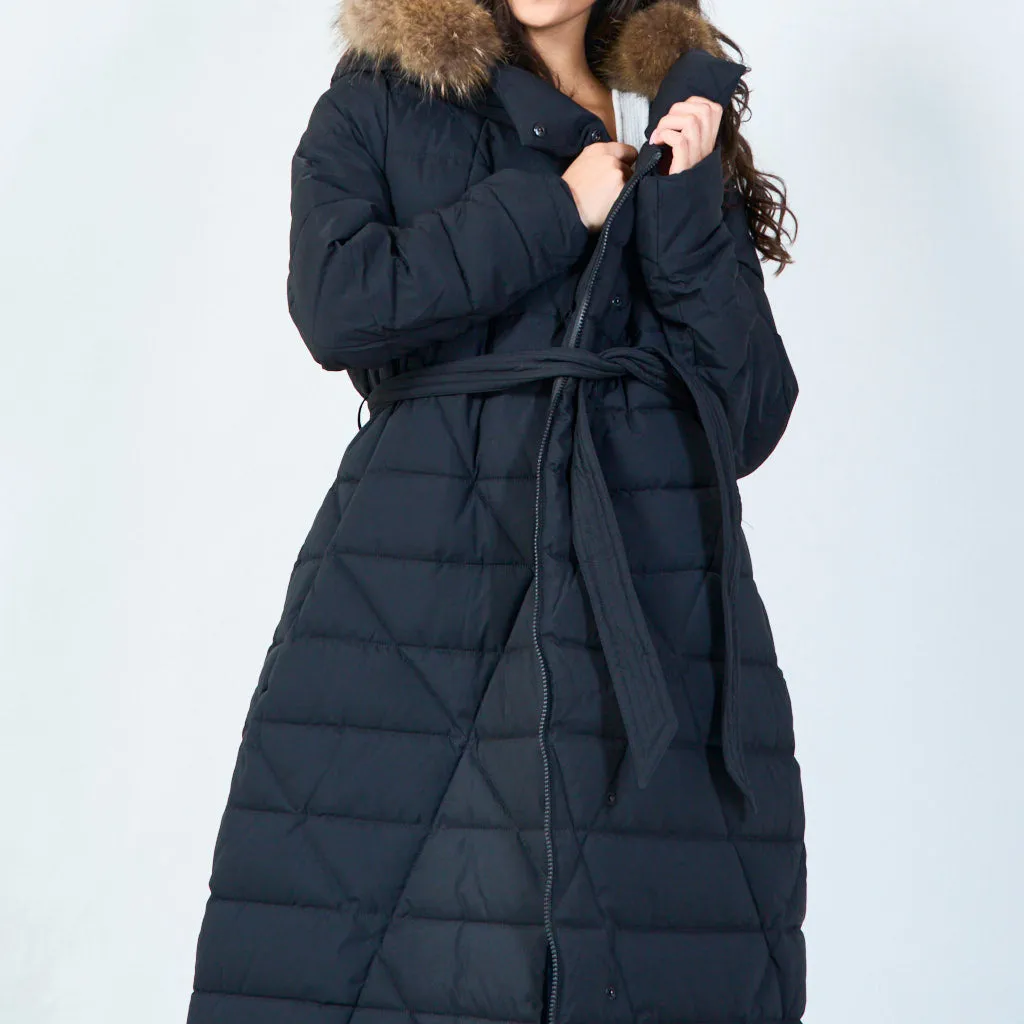 Elegant long parka with faux fur hood wholesale