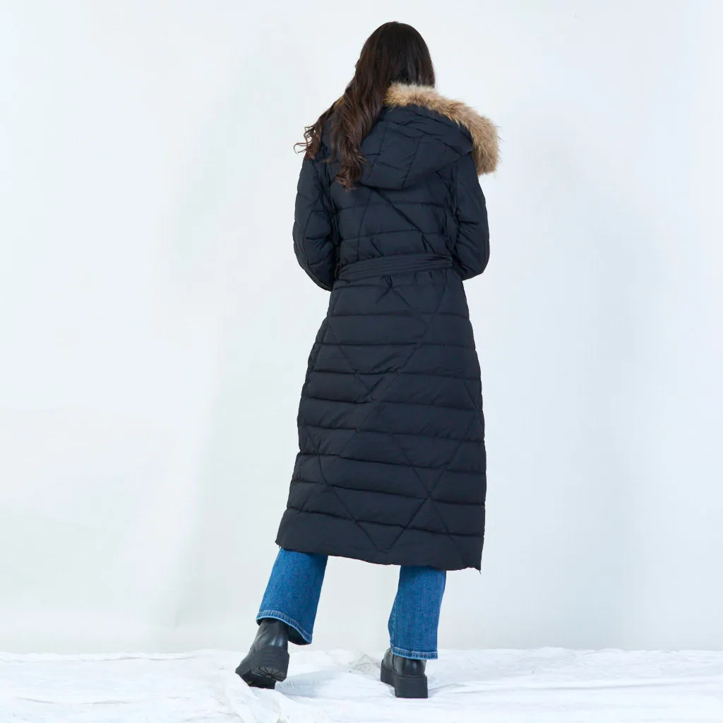 Elegant long parka with faux fur hood wholesale