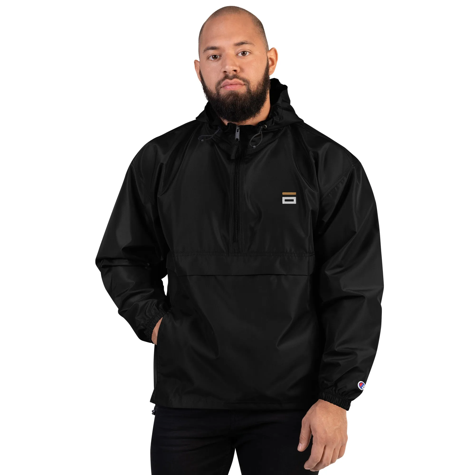 Embroidered Champion Packable Jacket Black