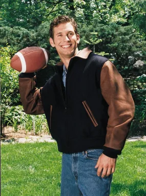 Executive Varsity Jacket From Leather Naked Cowhide Sleeves - Quality Wool Body -  Union Made in USA